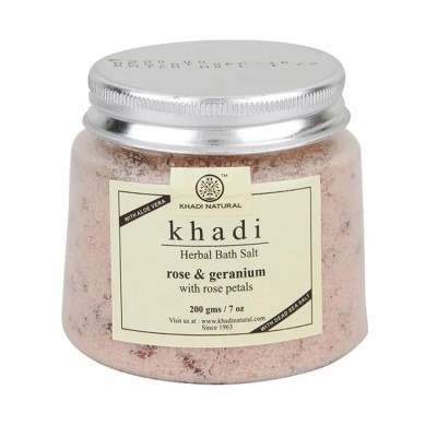 Khadi Natural Rose & Geranium With Rose Petals Herbal Bath Salt - 200GM