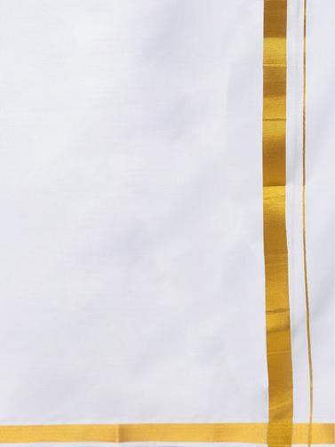 Ramraj Cotton Double Dhoti White with Gold Jari Good Will - 1 inch border
