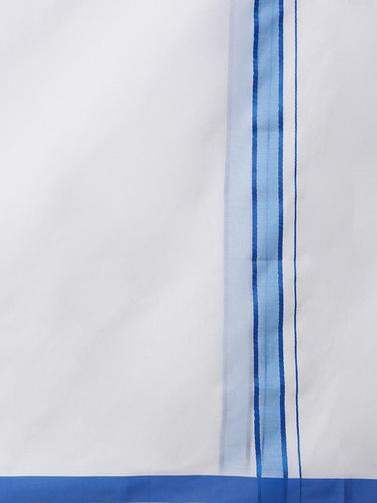 Ramraj Cotton Double Dhoti White with Fancy Border Ozone Plain - Blue