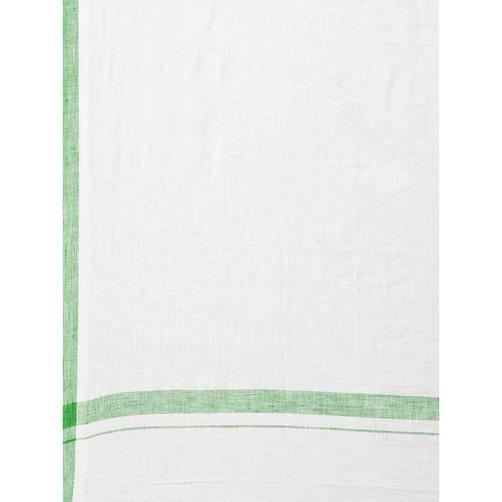 Ramraj Cotton Pure Linen Double Dhoti White 770 - 1 inch Border-Green