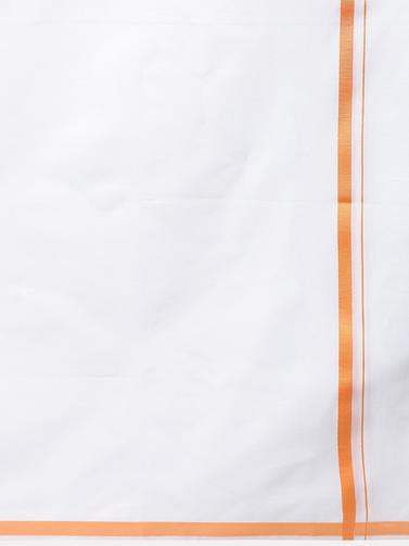 Ramraj Cotton Double Dhoti White with Big Border Citizen - Orange