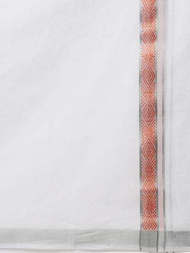 Ramraj Cotton Double Dhoti White with Embroidered No5265 Fancy - Orange