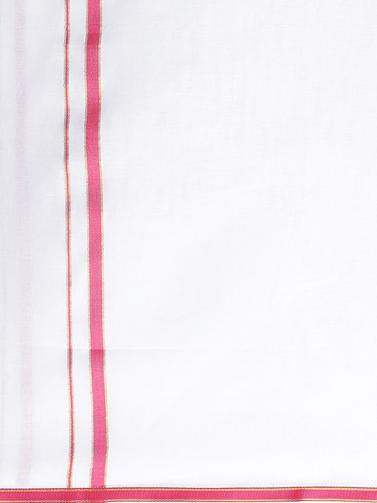 Ramraj Cotton Double Dhoti White Ultimate Jari Fancy - pink