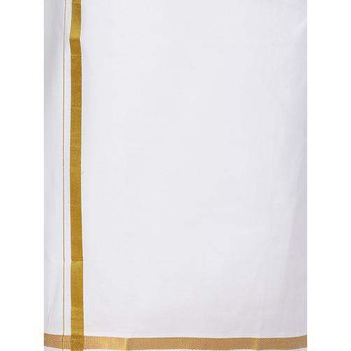 Ramraj Cotton Readymade Adjustable White Dhoti with Gold Jari - 1 3/4 inch borders