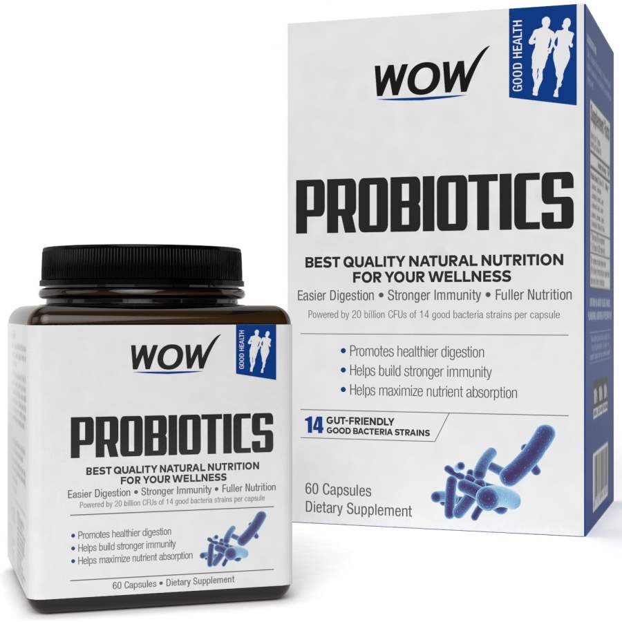 WOW Probiotics 20 Billion CFU (14 Probiotic Strains) Vegetarian Capsules - 500mg - 60 Capsules
