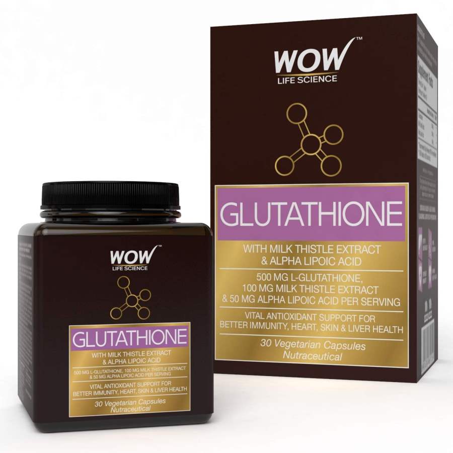 WOW Glutathione with Milk Thistle Extract 500mg - 30 Vegetarian Capsules - 30 Caps
