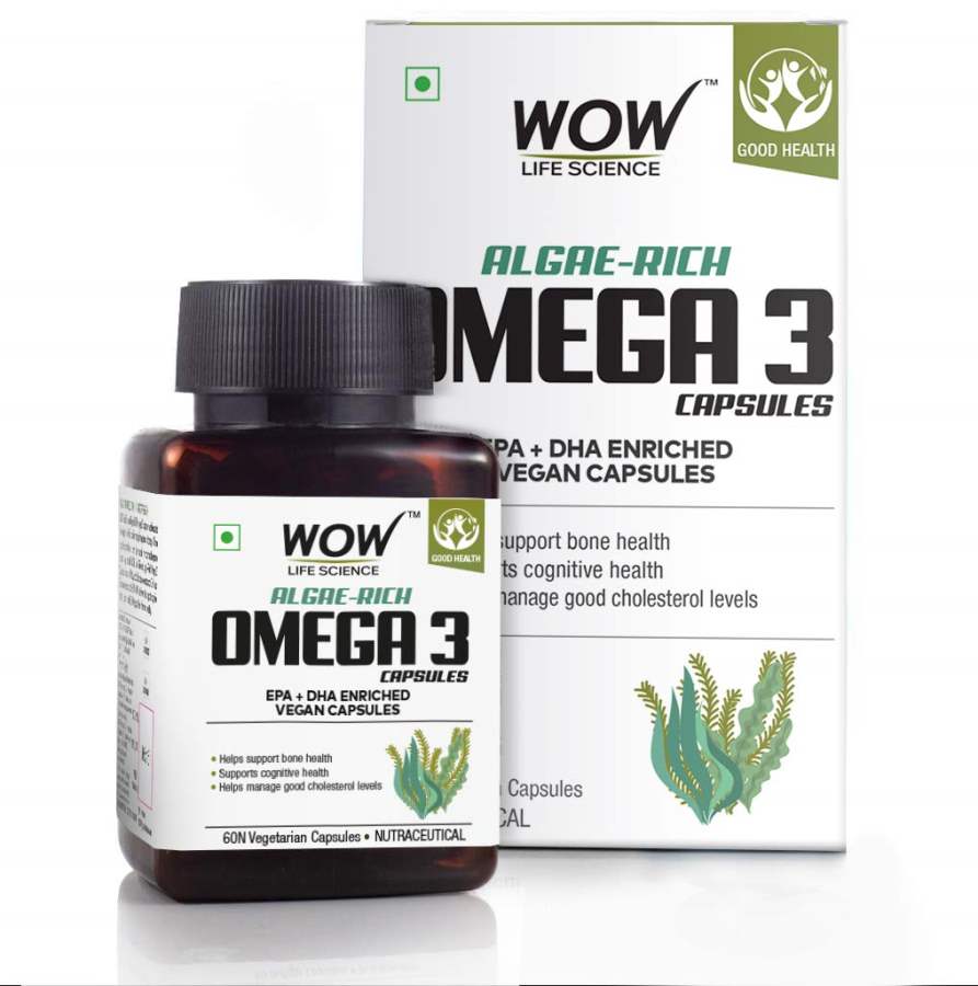 WOW Life Science Algae Rich Omega 3 Capsules - 60 Vegetarian Capsules - 60 Caps