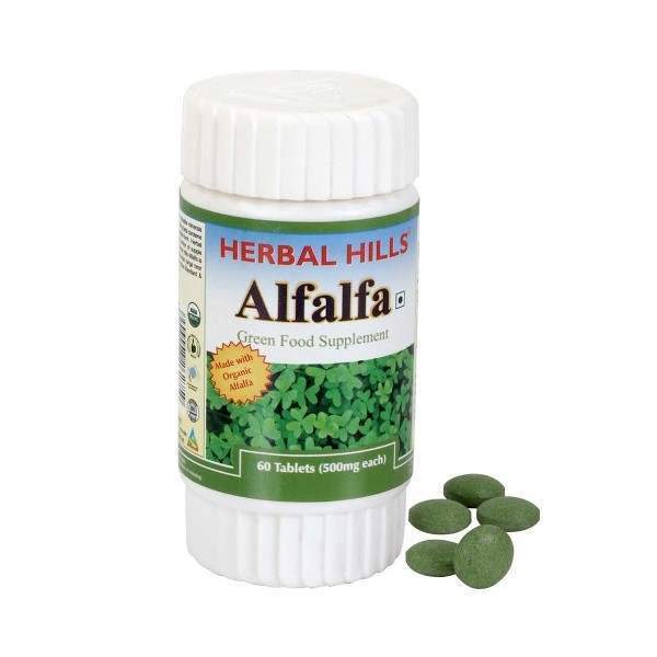 Herbal Hills Alfalfa Tablets Green Food Supplement - 60 Caps