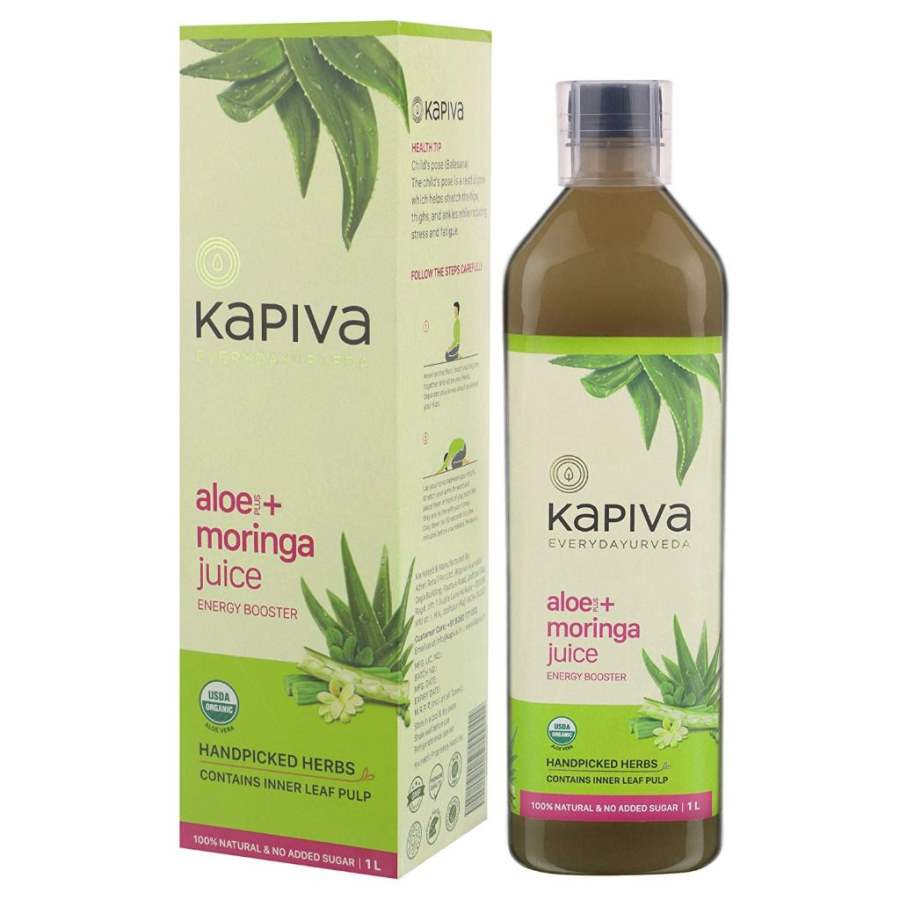 Kapiva 100% Aloe Vera (USDA) + Moringa Juice Energy Booster - No Added Sugar - 1 Ltr