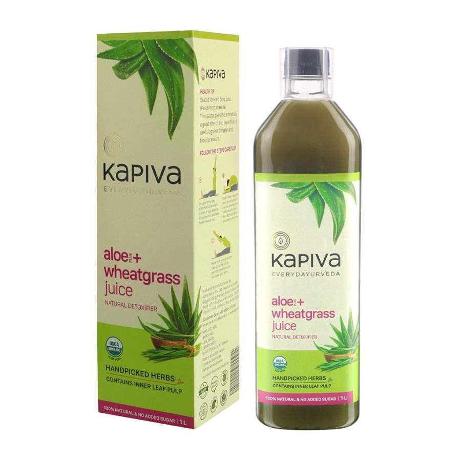 Kapiva 100% Aloe Vera (USDA) + Wheatgrass Juice Natural Detoxifier No Added Sugar - 1 Ltr