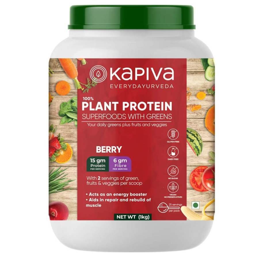 Kapiva 100% Plant Protein Superfoods With Greens Nutrition Powder - Berry - 1 Kg