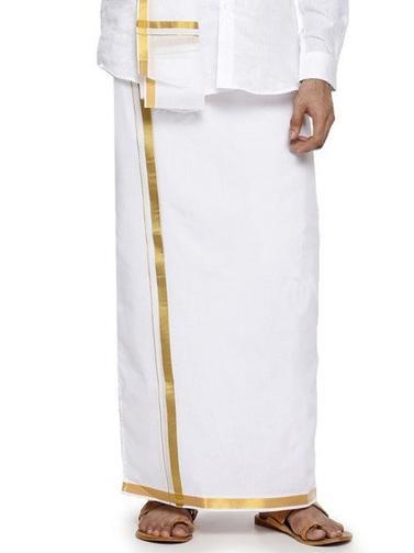 Ramraj Readymade Adjustable Dhoti + Towel Set White with Gold Jari - 1 No