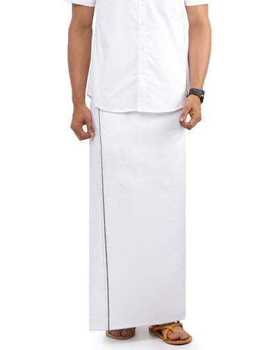 Ramraj Single Dhoti White with Small Border Linen marvel 2610 - grey