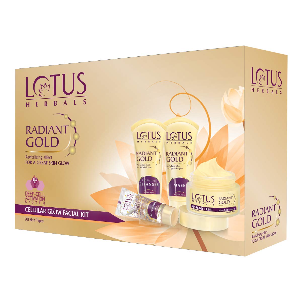 Lotus Herbals Radiant Gold Facial Kit for instant glow with 24K Pure Gold & Papaya - 170 g