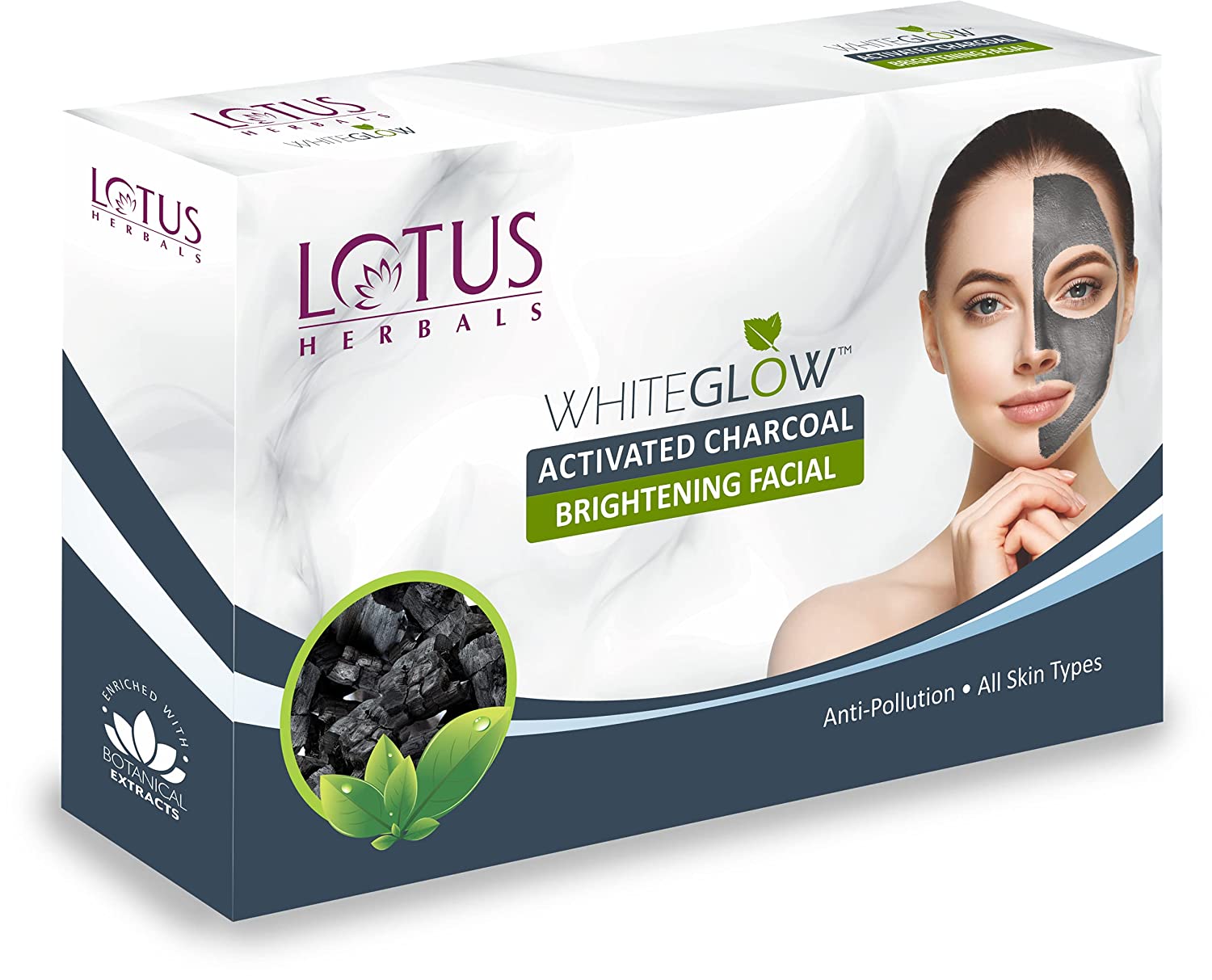Lotus Herbals WhiteGlow Activated Charcoal Brightening 4 in 1 Facial Kit - 188 gm