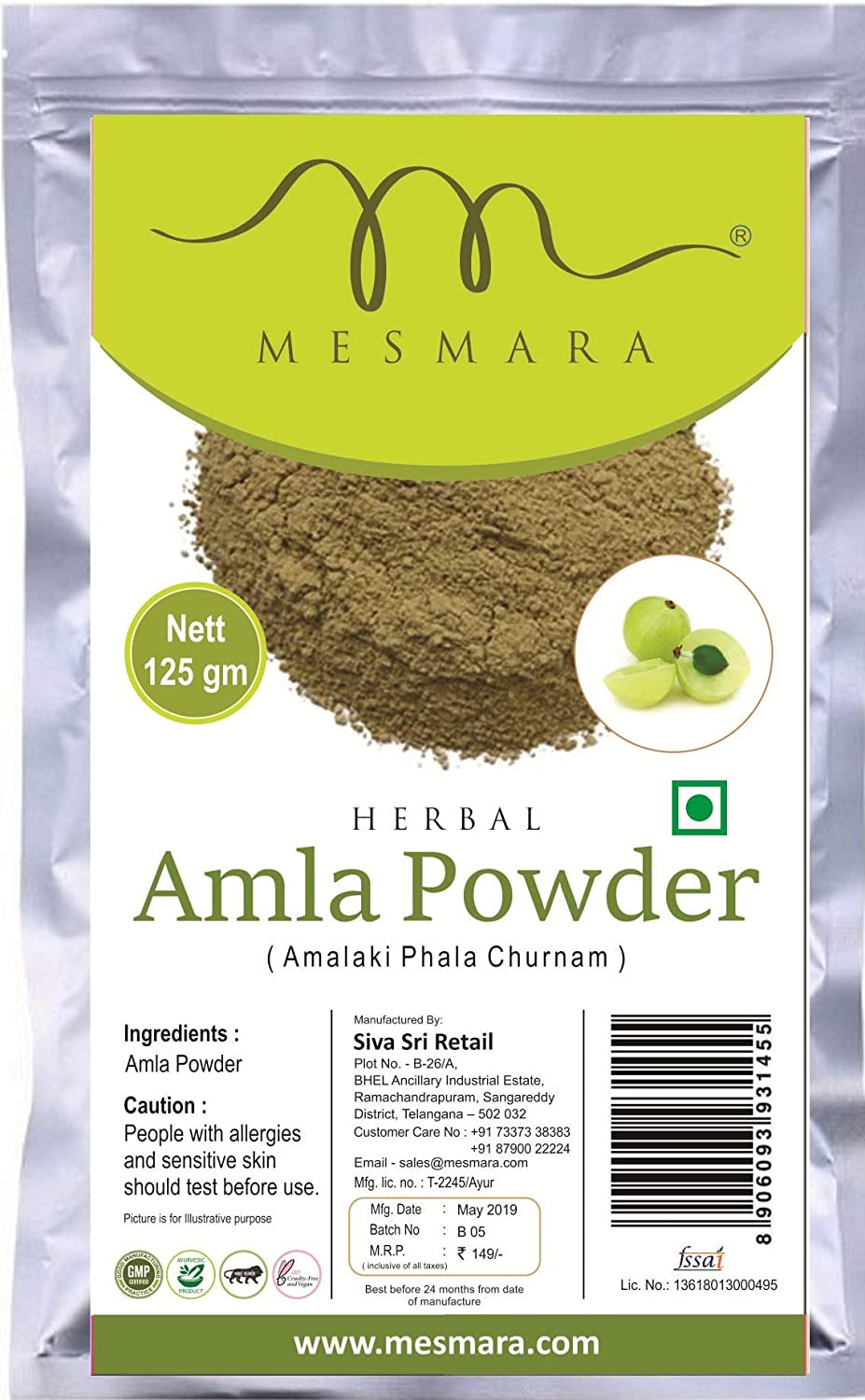 Mesmara Herbal Amla Powder - 125 GM