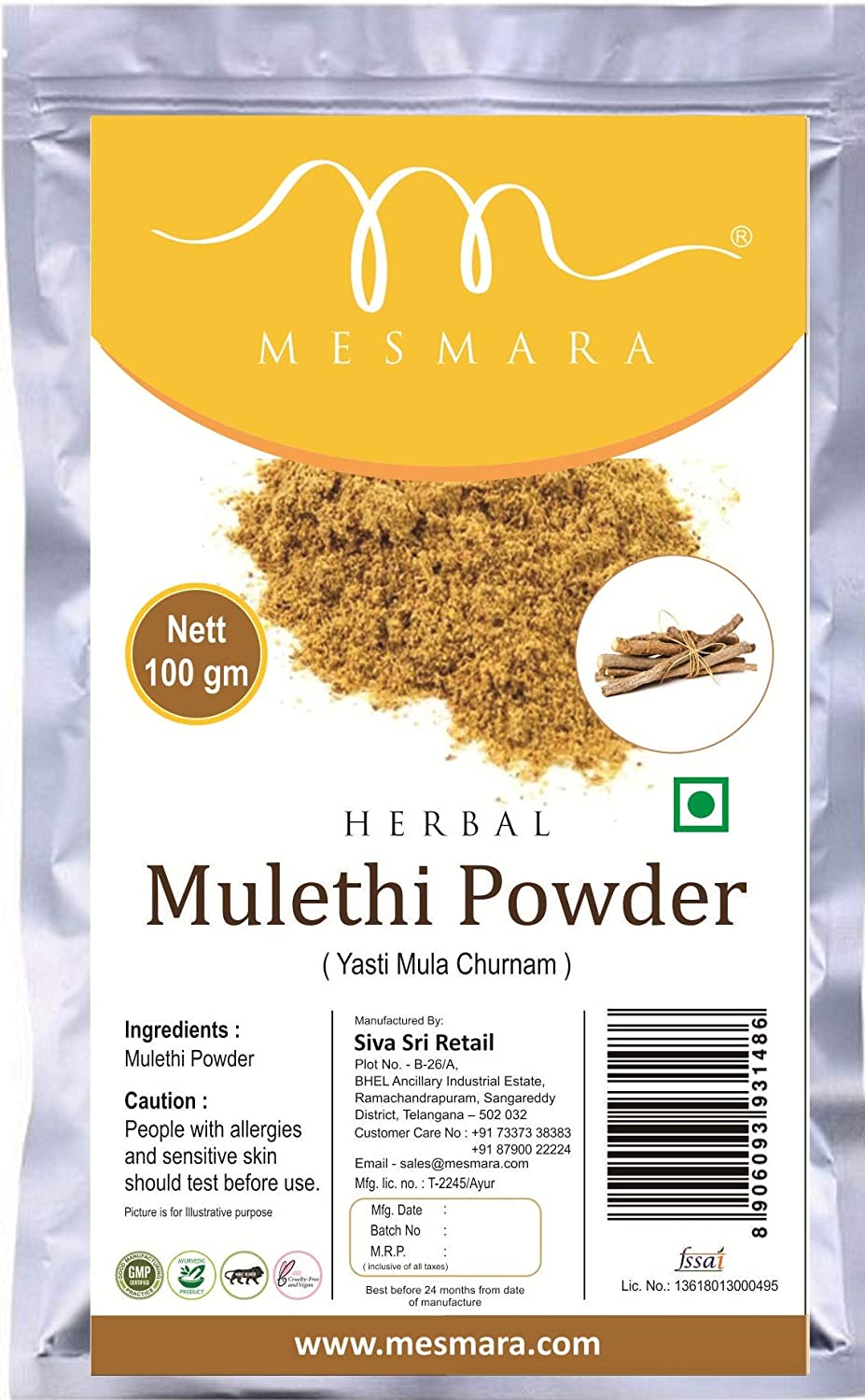 Mesmara Herbal Mulethi Licorice Yastimadhu Powder - 100 GM