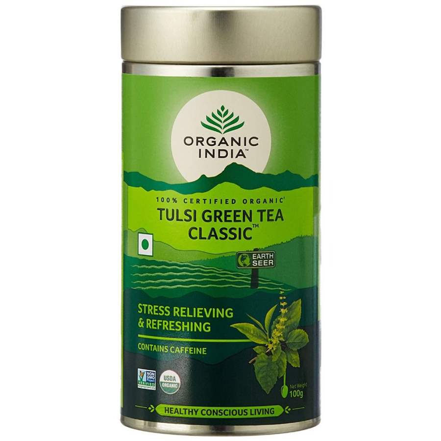 Organic India Tulsi Green Tea Classic Tin - 100 GM