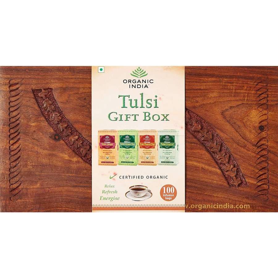 Organic India Tulsi wooden Gift Box - 100 Tea Bags