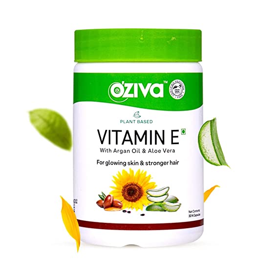 OZiva Plant Based Natural Vitamin E (With Argan oil + Aloe vera) - 30 Nos