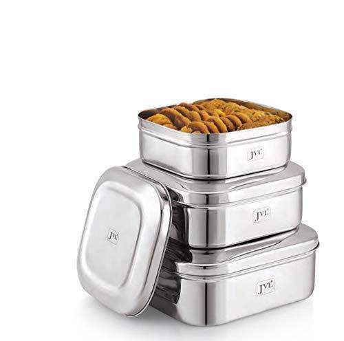 JVL Stainless Steel Kitchen's Storage Costa Square Shape Container Box - 1 No