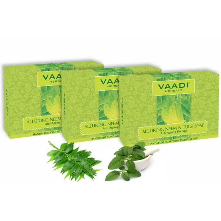 Vaadi Herbals Alluring Neem -Tulsi Soap with Vitamin E and Tea Tree Oil - 225 GM (3 * 75 GM)