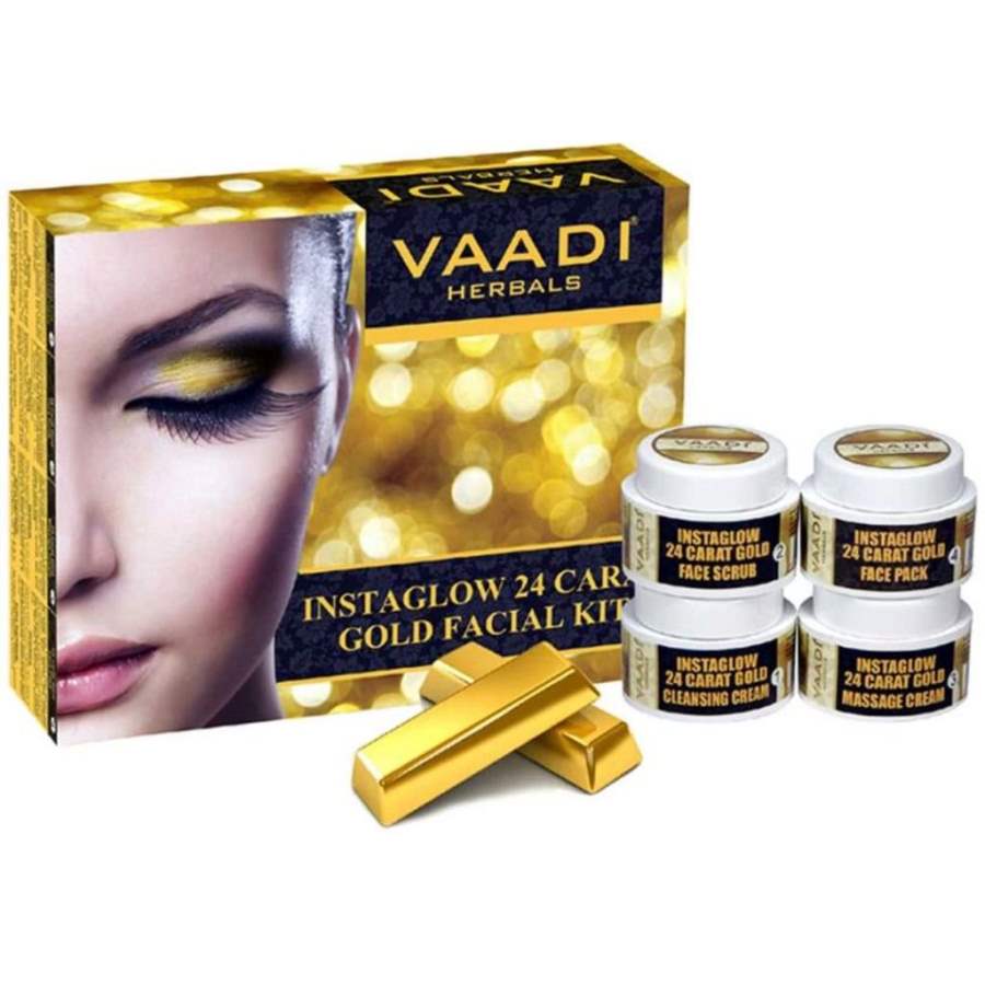 Vaadi Herbals Gold Facial Kit - 24 Carat Gold Leaves, Marigold and Wheatgerm Oil, Lemon Peel Extract - 70 GM